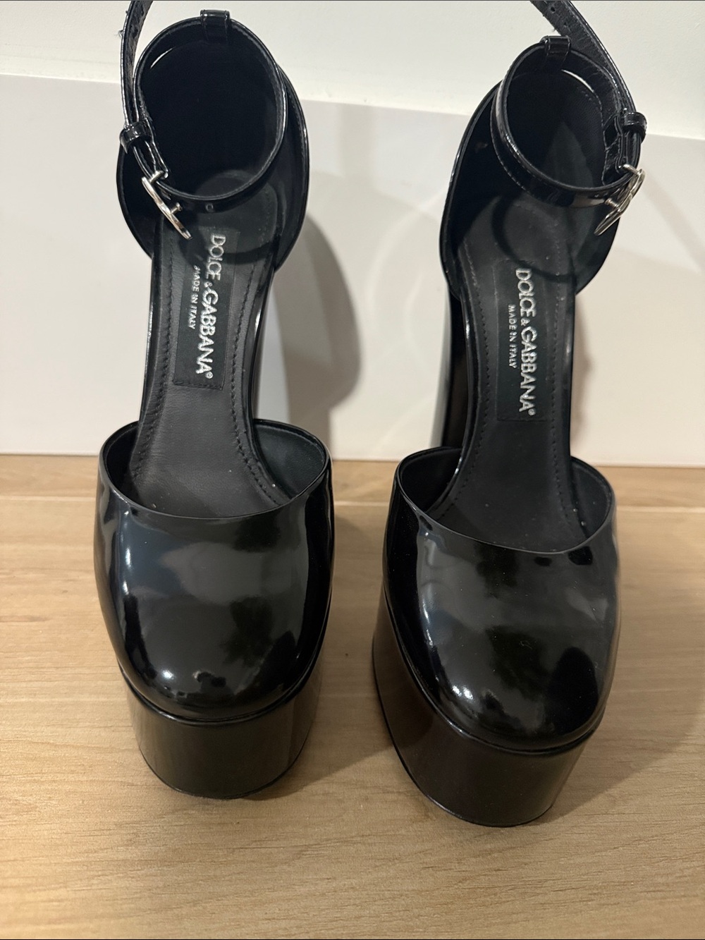 Dolce & Gabbana Black Patent Platform Ankle-Strap Pumps